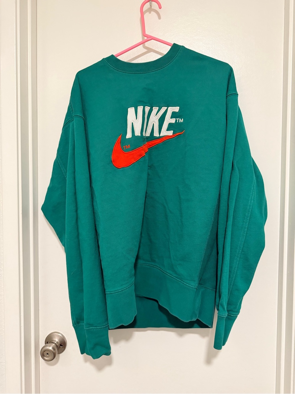 Nike Teal Green Crewneck Sweatshirt with Red Swoosh